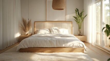 Modern Bedroom Design with Natural Elements and Sunlight