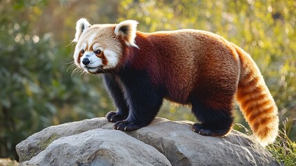 Majestic Red Panda Standing on Rock with Confident Stance, Surveying Surroundings in the Wild