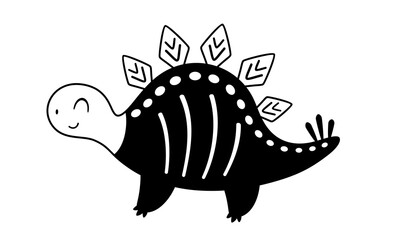 Black and white Halloween dinosaur clipart. Black dinosaur clipart. Kids Halloween doodle. Hand drawn vector illustration.