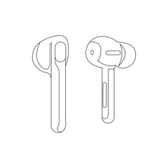 Line art vector earphone illustration, simple design, minimalistic, clean black lines.