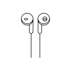 Line art vector earphone illustration, simple design, minimalistic, clean black lines.