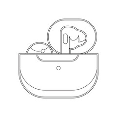 Line art vector earphone illustration, simple design, minimalistic, clean black lines.