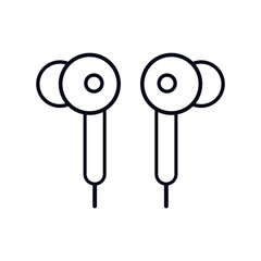 Line art vector earphone illustration, simple design, minimalistic, clean black lines.