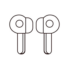 Line art vector earphone illustration, simple design, minimalistic, clean black lines.
