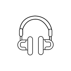 Line art vector earphone illustration, simple design, minimalistic, clean black lines.
