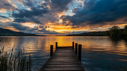 Fototapeta premium the sunset on the lake is very beautiful