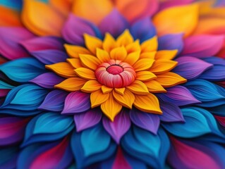 Obraz premium A vibrant, floral design featuring intricate petals in yellow, purple, and blue tones. Perfect for art and decor projects.
