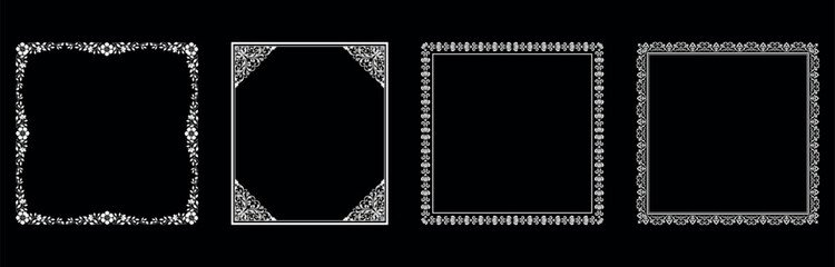 Set of decorative frames Elegant vector element for design in Eastern style, place for text. Floral black and white borders. Lace illustration for invitations and greeting cards.