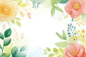 A beautiful watercolor floral frame featuring soft pink and yellow flowers, perfect for invitations and artistic projects.
