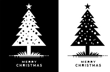 illustration design,icon, vector logo christmas tree minimalist, simple, black and white, isolated on white background.
