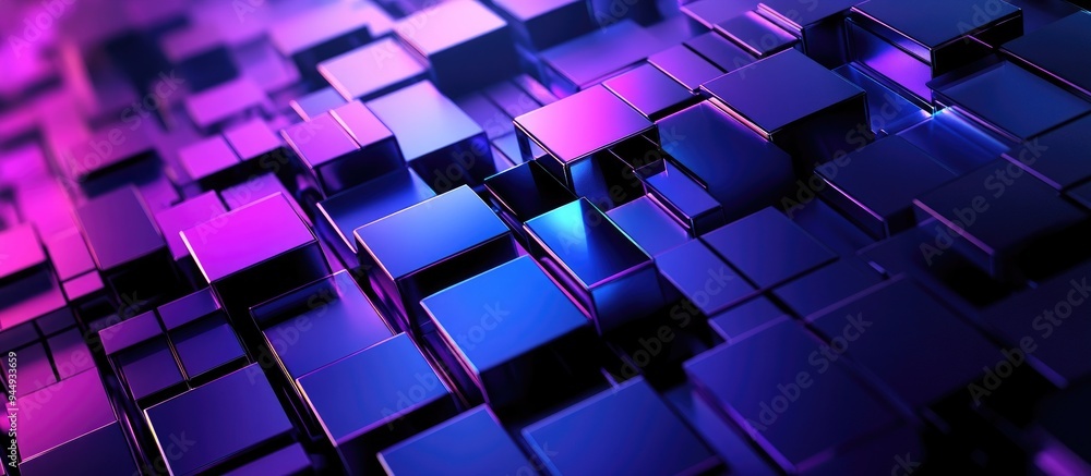 Poster 3d rendering of an abstract geometric background in shades of purple and blue suitable for advertisi