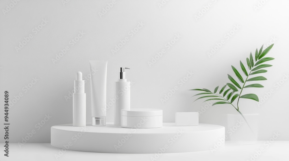Poster 3D rendered product display environment minimalist and sleek white 3D design ideal for showcasing beauty and fashion items