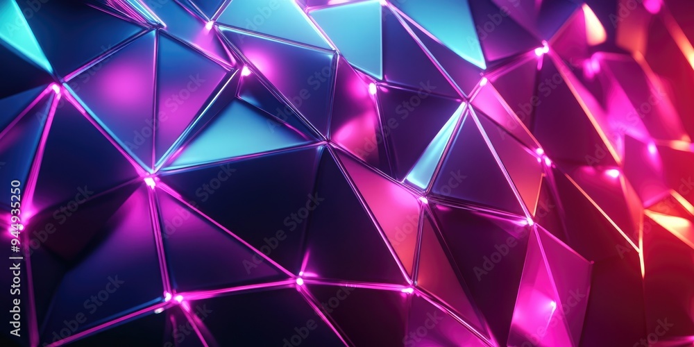 Poster 3d abstract neon backdrop featuring a geometric design with a polygonal structure evoking a cyber sp