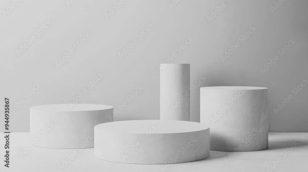 Aufkleber 3D rendering of a minimal empty cylinder stand featuring geometric shapes Abstract design for product mockup