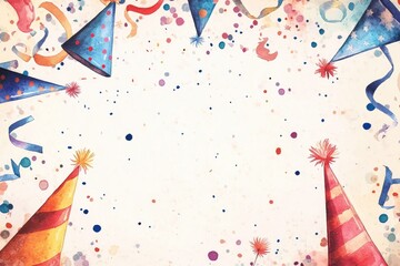 Obraz premium Colorful party hats and festive confetti create a vibrant background perfect for celebration invitations or event announcements.