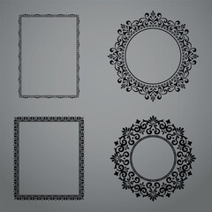 Set of decorative frames Elegant vector element for design in Eastern style, place for text. Floral black and gray borders. Lace illustration for invitations and greeting cards