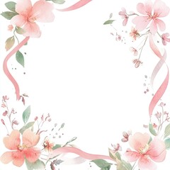 Elegant floral frame with soft pink flowers and ribbons. Perfect for invitations, cards, or creative designs.