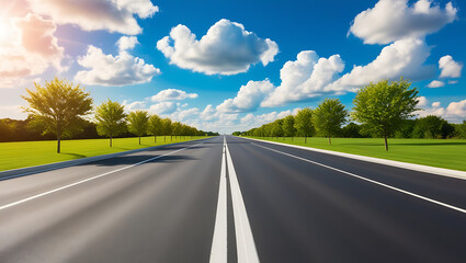 Asphalt car road and clouds on blue sky in summer day