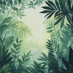 Obraz premium A serene tropical foliage background, capturing the essence of nature's beauty and tranquility in vibrant greens.