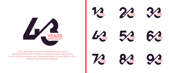 anniversary logo style set, black color with slash can be use for celebration moment