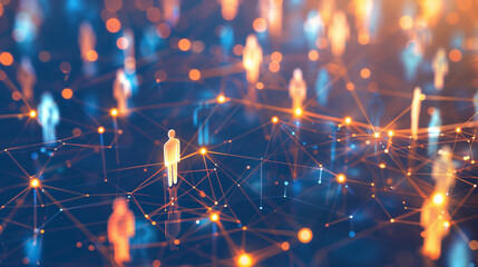 Network of human figures connected by glowing lines representing digital communication