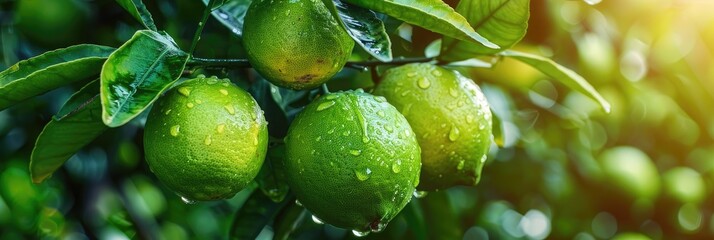 Green Pomelo Fruit on Tree Branch Close-up of Citrus Fruits Healthy Calamansi or Calamondin