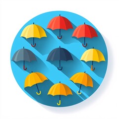 Obraz premium 240805 217. A simple vector icon illustration depicting the group of umbrella items at center for a website isolated white background with various weather protection symbols