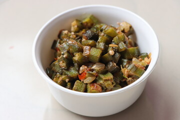 Okra Stir Fry  or Bhindi Fry, Indian side dish made with okra served with Indian Roti or rice