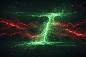 Swirl of glowing colors lightning electric arcs on black background .Abstract energy thunder spark blast, thunderbolt digital art.