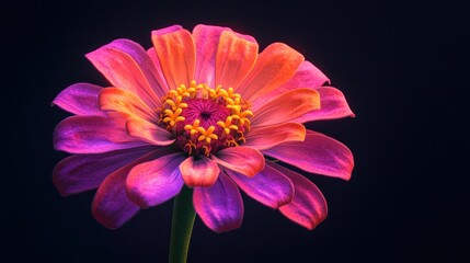 Vibrant Zinnia Flower on a Black Background