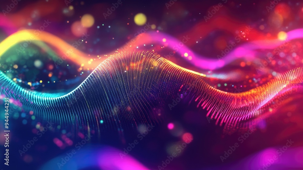Poster colorful sine wave vibrations blend with light and fractal elements ideal for projects focused on so