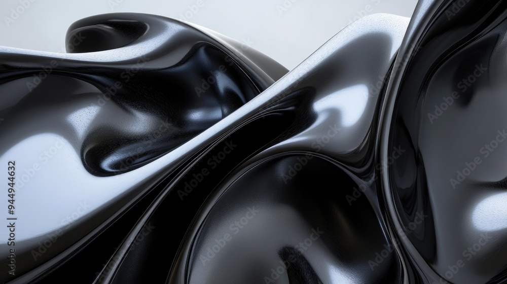 Poster 3d rendering of an abstract composition featuring dynamic black curves