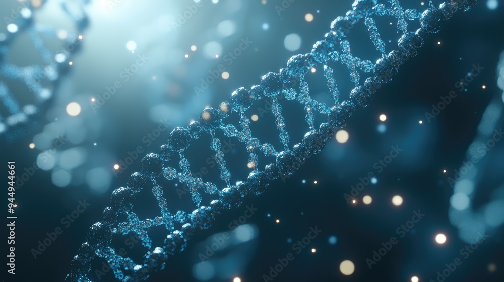 Poster 3d rendering of dna molecule with an abstract backdrop