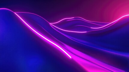 3D rendering of an abstract shape illuminated in ultraviolet hues featuring curved neon lines against a vibrant backdrop Ideal for advertising marketing and design purposes