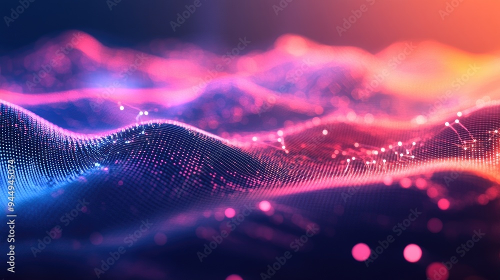 Poster big data representation with an abstract background featuring interconnected dots and lines creating