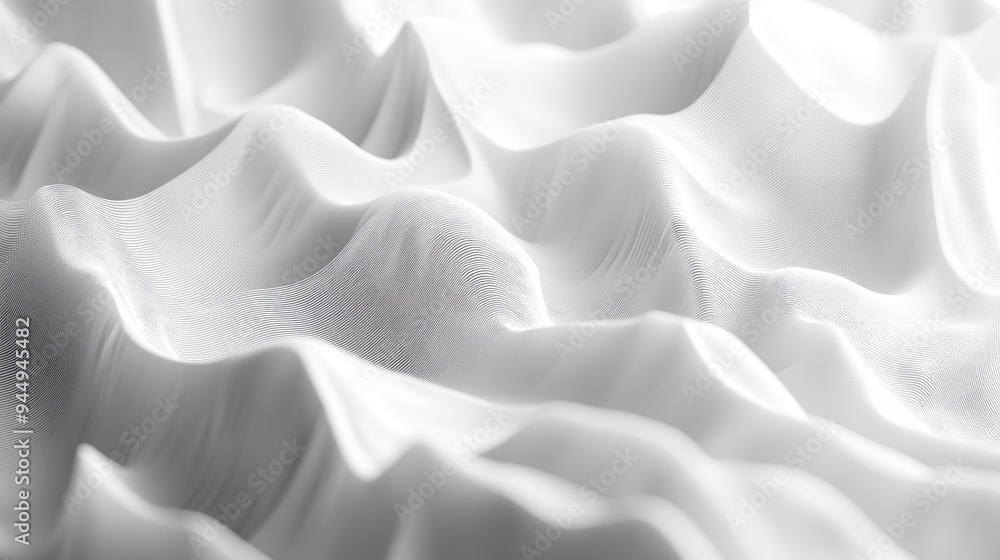Poster Abstract 3D render of flowing white waves lines and threads creating a dynamic and visually appealing background