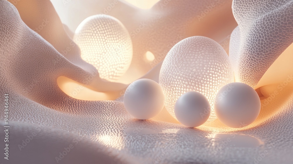 Poster abstract digital art featuring three dimensional objects illuminated with soft diffused light
