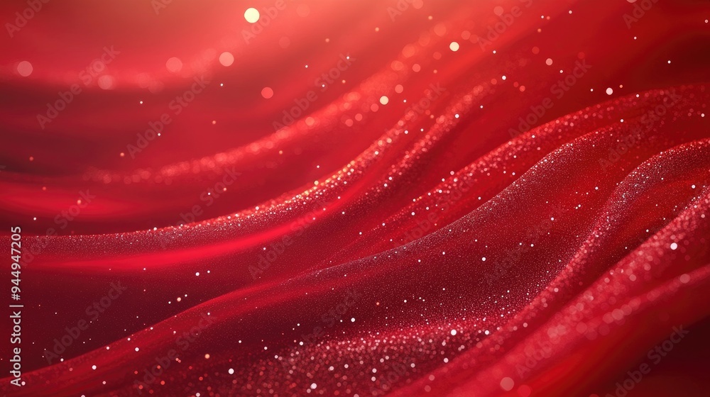 Poster abstract red background featuring elegant glitter and flowing wave patterns