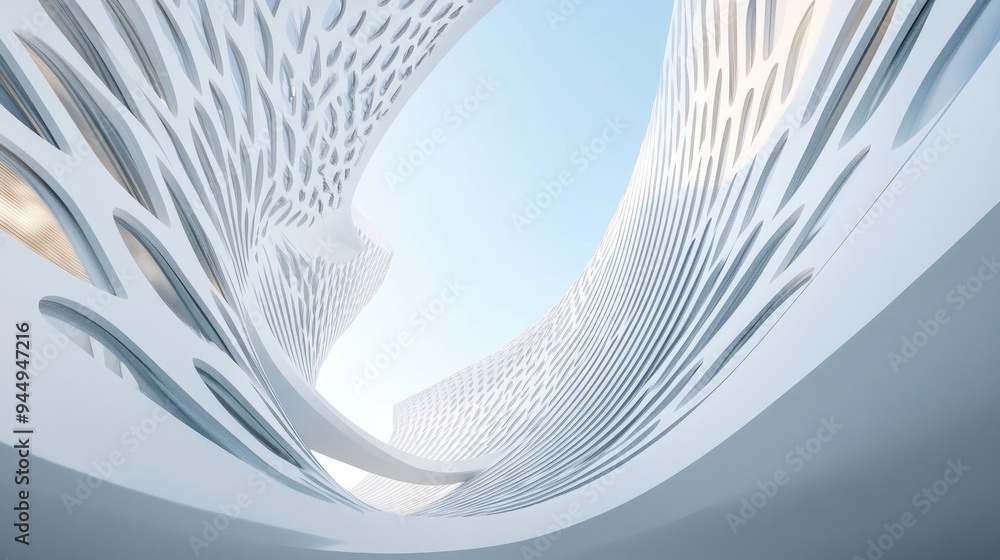 Poster curved architectural background featuring a three dimensional render of a modern structure