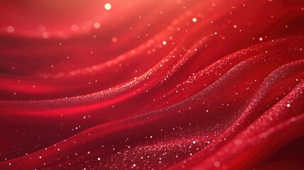 Abstract red background featuring elegant glitter and flowing wave patterns