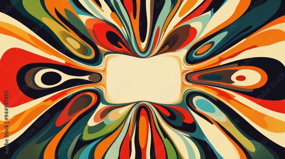Poster colorful abstract pattern in a rectangular frame featuring an empty center space