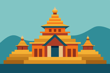  village temple silhouette vector illustration 