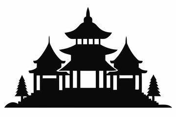 Fototapeta premium village temple silhouette vector illustration 