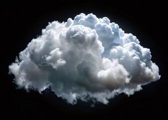 Fluffy white cumulus cloud isolated on black background