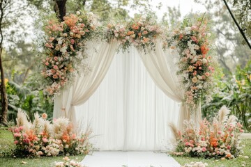 wedding backdrop aesthetic outdoor nature flower wreath decoration background