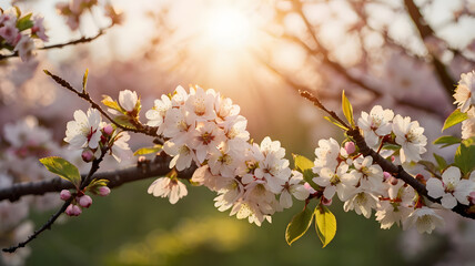 Obraz premium Cherry Blossom Branches at Sunrise.