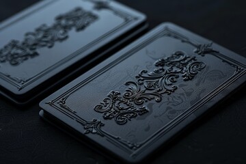 A matte and minimal design graces the back of a card from a fantasy occult game themed around Dante's Inferno.