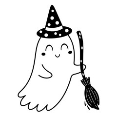 Black and white Halloween ghost clipart. Black ghost clipart. Halloween doodle. Spooky season. Hand drawn vector illustration.