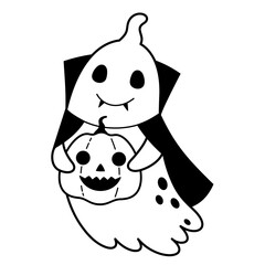 Black and white Halloween ghost clipart. Black ghost clipart. Halloween doodle. Spooky season. Hand drawn vector illustration.