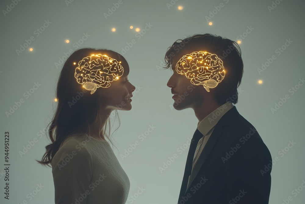 Poster couple with illuminated minds under the stars symbolizing the enlightenment and connection found in 